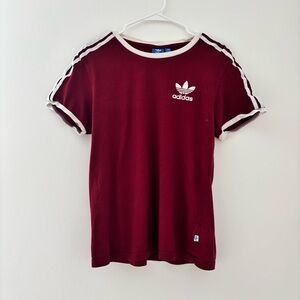 Maroon Adidas Three Stripe Ringer Tee